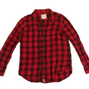 American Eagle Red Plaid Button Down Shirt XS